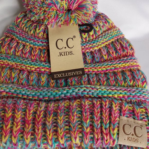 'C.C. BEANIE' "POM-POM' BEANIE KIDS VARIEGATED MULE - Picture 3 of 15